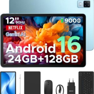 【Última versión Android 16】Tablet DOOGEE U12 VIP con Android 16, pantalla de 12 pulgadas, 24 GB de RAM + 128 GB de almacenamiento ampliable hasta 2 TB, Gemini AI, teclado y lápiz incluidos, batería de 9000 mAh con carga de 18 W, cámaras de 13 MP + 8 MP, tablet infantil con procesador Octa-Core, Widevine L1, OTG y Face ID.