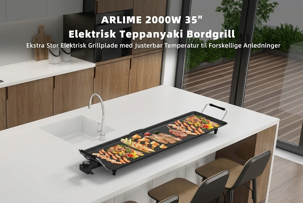 Elektrisk grillplade 90x23 cm, stenbelagt non-stick overflade, 2000 watt - Image 2